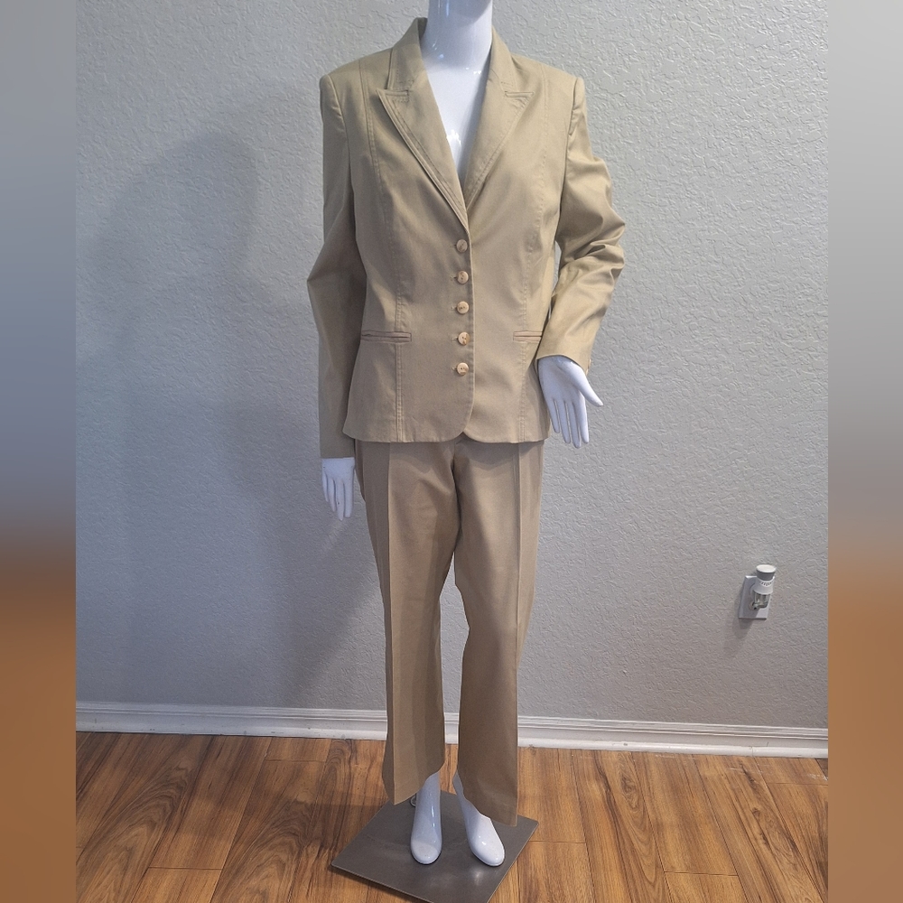 Vintage Reba Pant Suit Tan Cotton with Heavy stitching